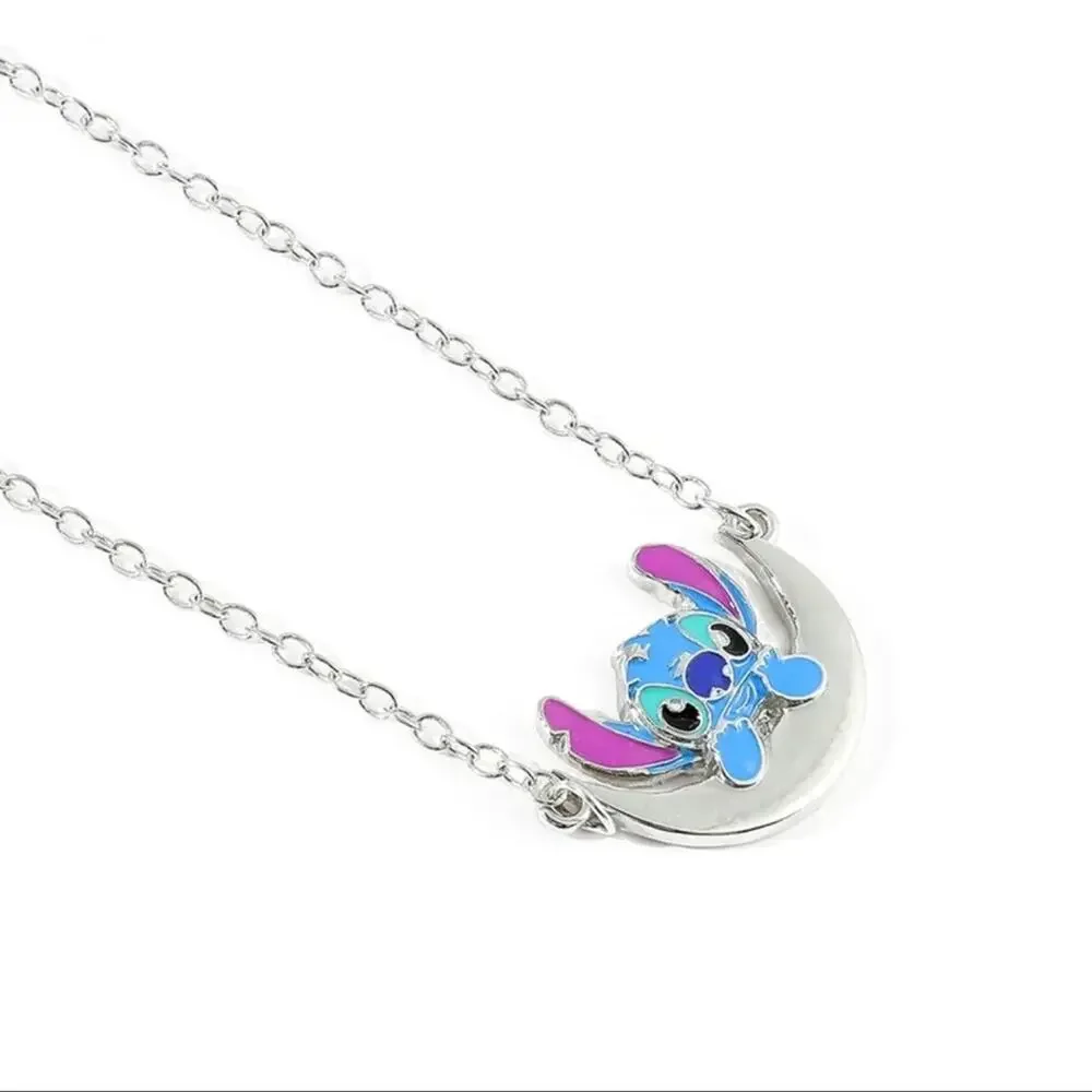 Disney Stitch Silver Multicolored Moon Necklace
